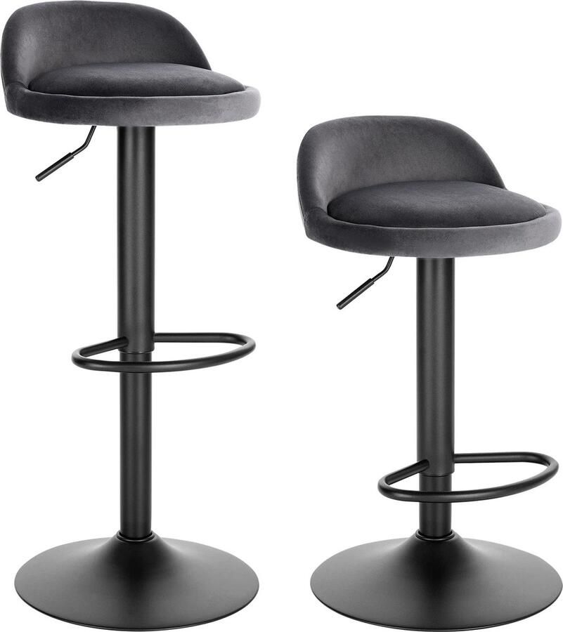 Neos Néos Velvet Barkruk Verstelbaar 360° Draaibaar Donkergrijs 61-82cm