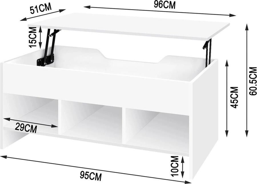 Neos Néos Verstelbare Salontafel Met Opslagruimte Wit Hout 96x45x51cm