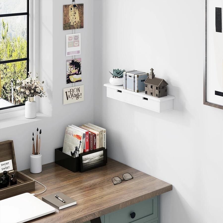 Neos Néos Wandplank 2 Laden Voor CD's en DVD's MDF Wit 65x10x15cm