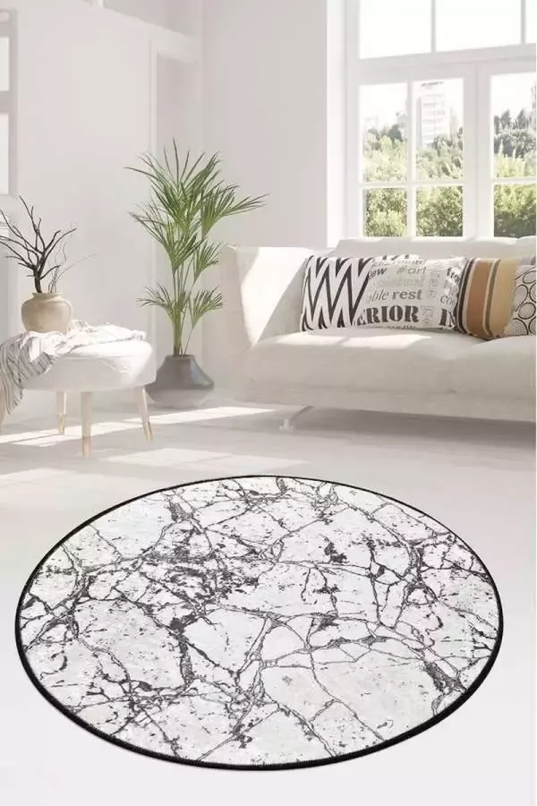 Nerge.be Marble White Round 100 cm Decorative Vloerkleed Antislip Vivid Color