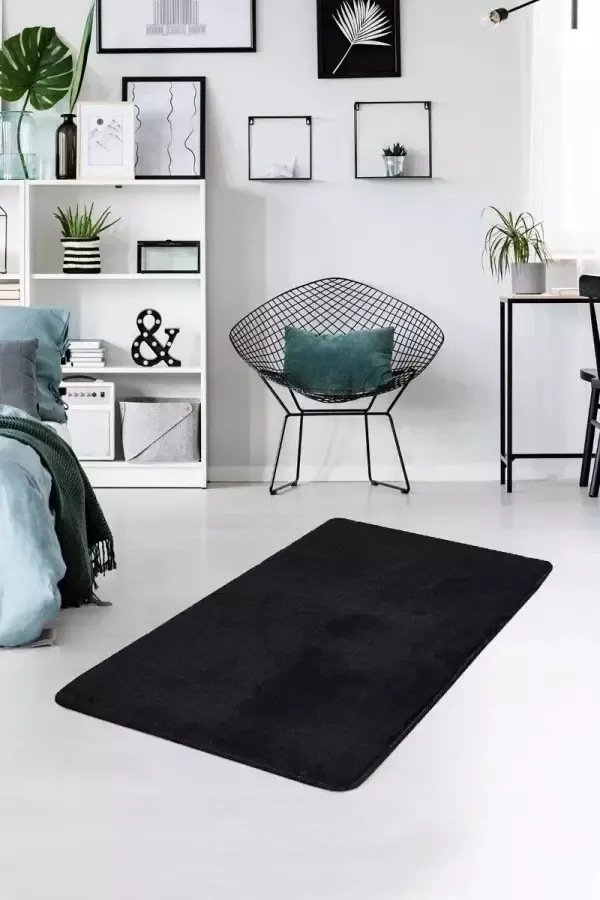 Nerge.be Milano Black 70x120 cm %100 Acrylic Handmade Decorative Rug Antislip Washable in the Machine Soft surface