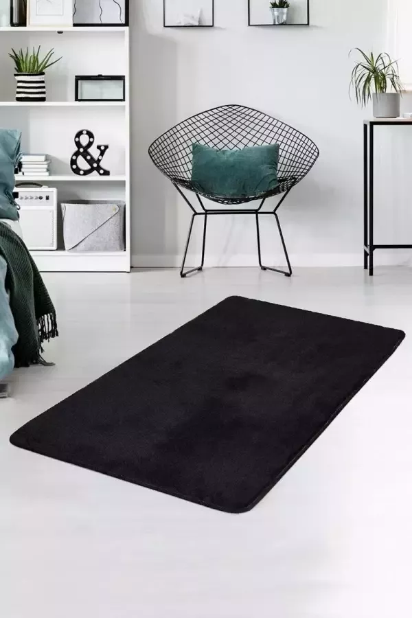 Nerge.be Milano Black 80x140 cm %100 Acrylic Handmade Decorative Rug Antislip Washable in the Machine Soft surface