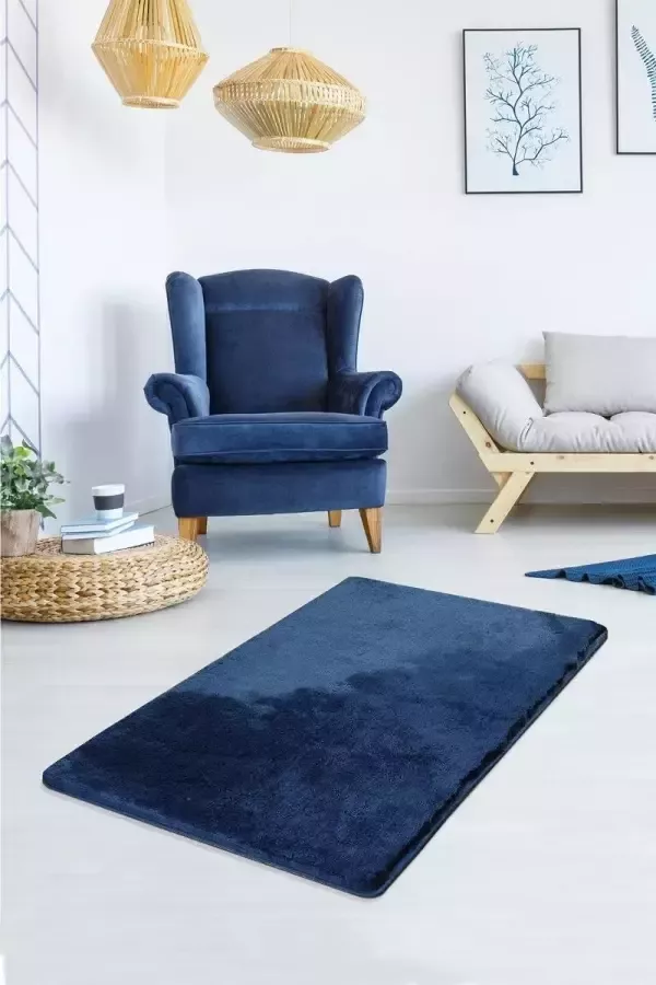 Nerge.be Milano Dark Blue 70x120 cm %100 Acrylic Handmade Decorative Rug Antislip Washable in the Machine Soft surface