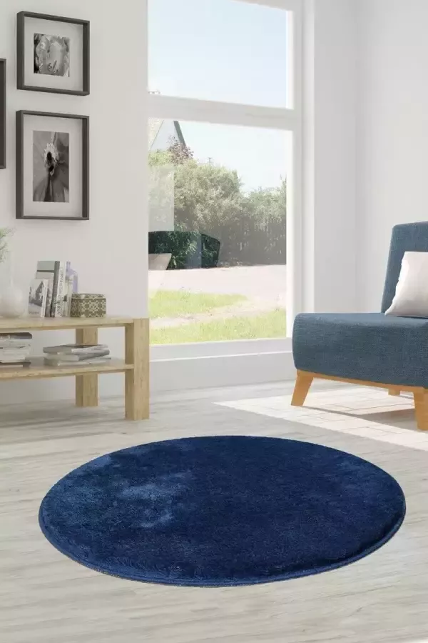 Nerge.be Milano Dark Blue 90x90 cm %100 Acrylic Handmade Decorative Rug Antislip Washable in the Machine Soft surface