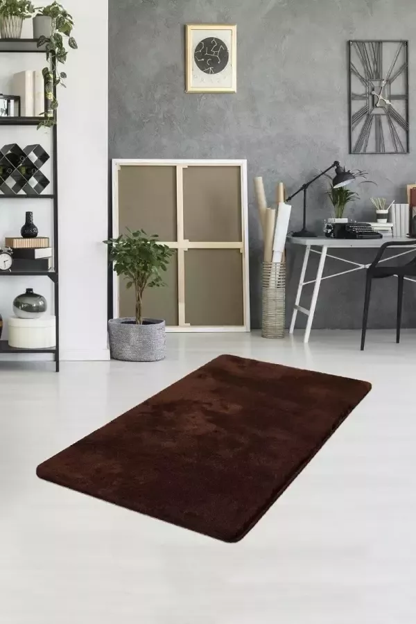 Nerge.be Milano Dark Brown 70x120 cm %100 Acrylic Handmade Decorative Rug Antislip Washable in the Machine Soft surface