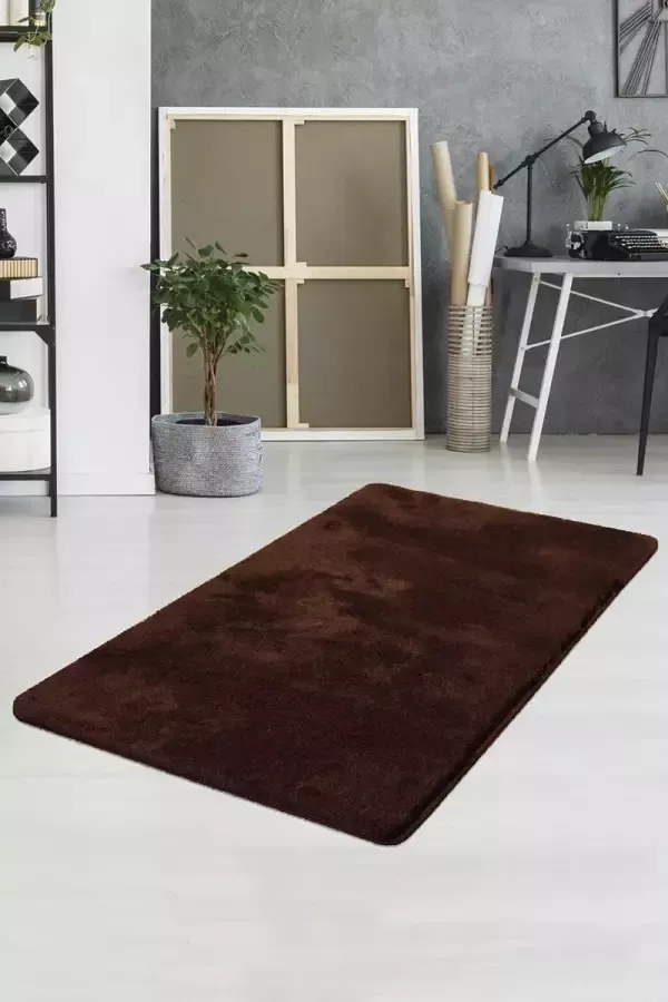 Nerge.be Milano Dark Brown 80x140 cm %100 Acrylic Handmade Decorative Rug Antislip Washable in the Machine Soft surface