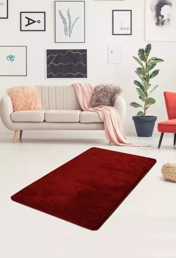 Nerge.be Milano Red 70x120 cm %100 Acrylic Handmade Decorative Rug Antislip Washable in the Machine Soft surface