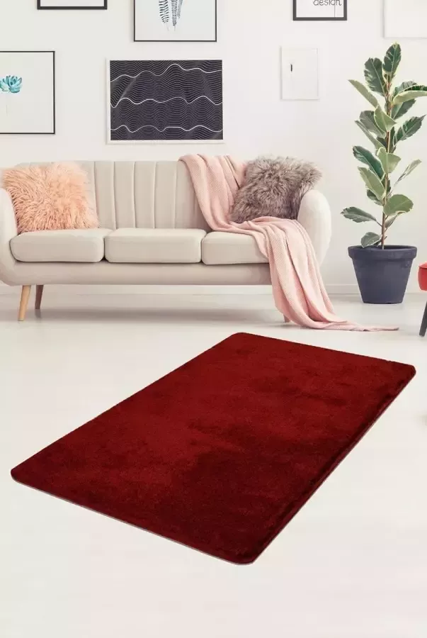 Nerge.be Milano Red 80x140 cm %100 Acrylic Handmade Decorative Rug Antislip Washable in the Machine Soft surface