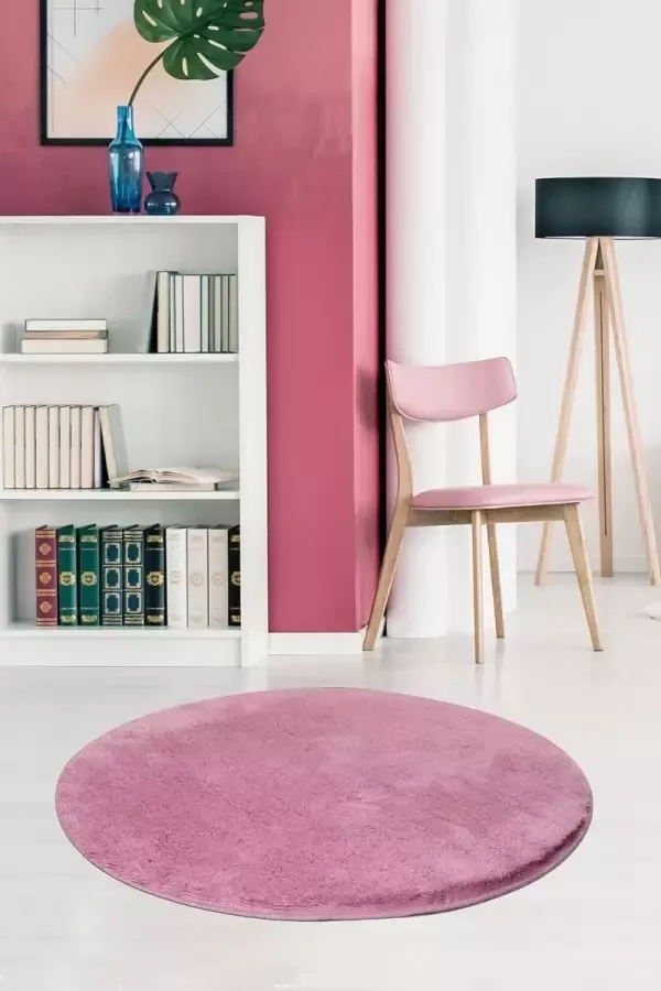 Nerge.be Milano Round Lilac 90x90 cm %100 Acrylic Handmade Decorative Rug Antislip Washable in the Machine Soft surface