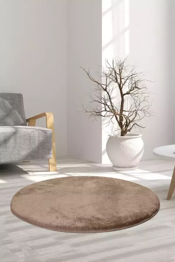 Nerge.be Milano Round Mink 90x90 cm %100 Acrylic Handmade Decorative Rug Antislip Washable in the Machine Soft surface