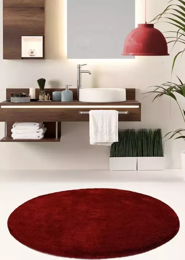 Nerge.be Milano Round Red 90x90 cm %100 Acrylic Handmade Decorative Rug Antislip Washable in the Machine Soft surface