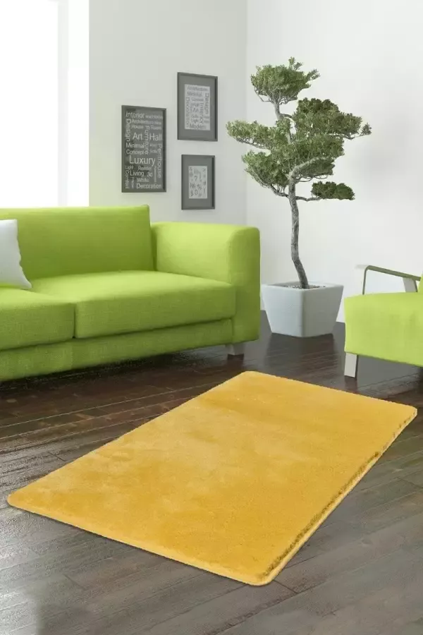 Nerge.be Milano Yellow 80x140 cm %100 Acrylic Handmade Decorative Rug Antislip Washable in the Machine Soft surface