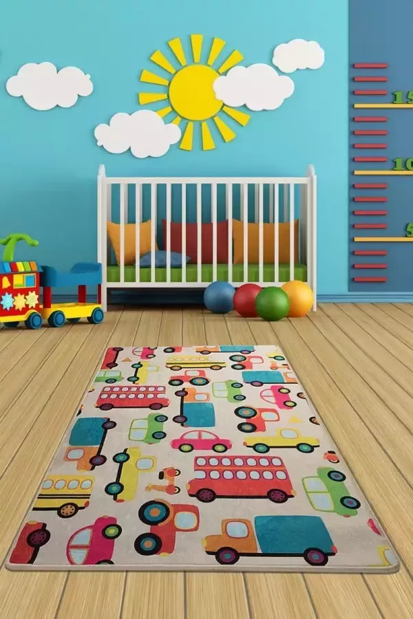 Nerge.be Vloerkleed Kinderkamer Cars Ecru Formule 1 Speelmat Roadmap Speelgoedauto's Slaapkamer Speelkamer woonkamer Racebaan 100 cm x 160 cm (39 37 X 63) Ecru Voor leeftijden 0-12 jaar Wasbaar in de machine