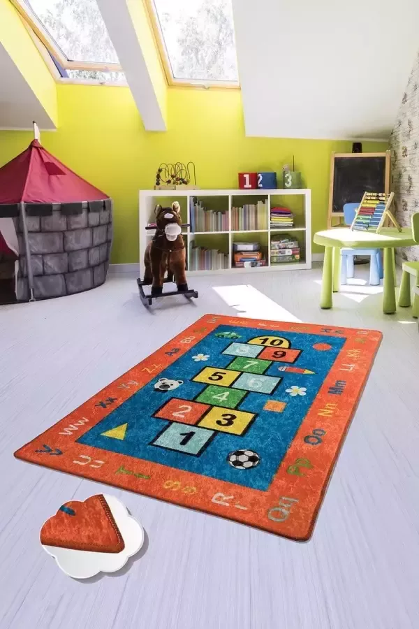 Nerge.be Vloerkleed Kinderkamer Hopscotch Red Childrens Hinkelen Speelmat Slaapkamer Speelkamer woonkamer 100cm X 160cm (39.37 X 63) Beste kindertapijten voor spelen Rood Voor leeftijden 0-12 jaar Wasbaar in de machine