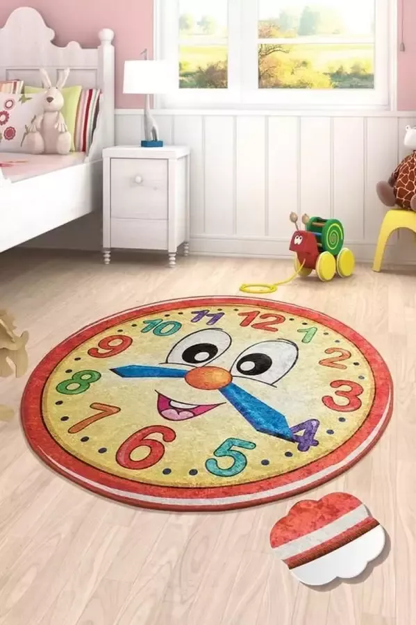 Nerge.be Vloerkleed Kinderkamer Watch Red Kinderhorloge Speelmat Slaapkamer Speelkamer woonkamer 140 cm X 140 cm (55 12 X 55 12) Beste kindertapijten voor spelen Rood Voor leeftijden 0-12 jaar Wasbaar in de machine