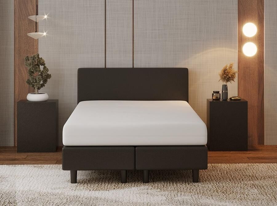 Nessa 120x200 Boxspring Bjorn Zwart PU Skin Leder Inclusief 20cm dik HR45 Koudschuim Comfort matras