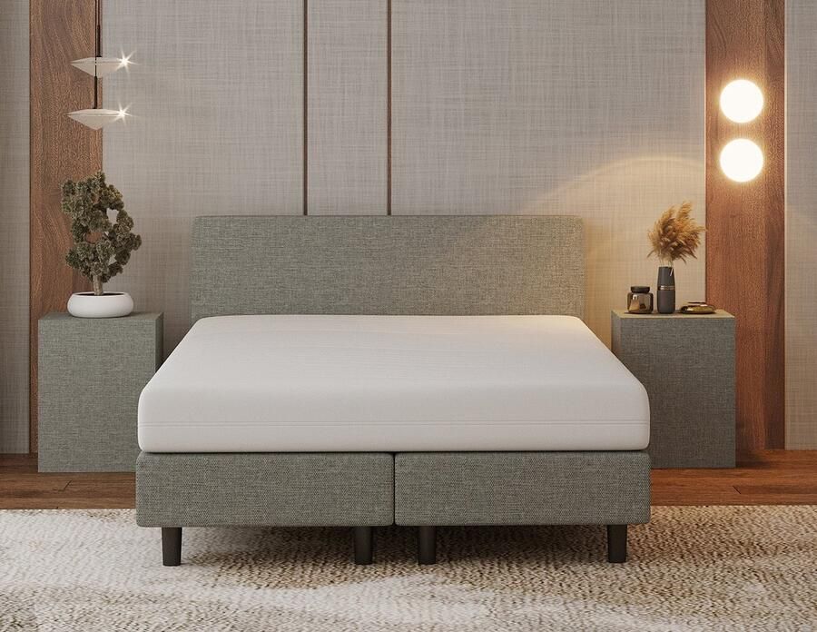 Nessa Boxspring Hotel Grijs Stof 140x200 cm Inclusief 7-zones Pocketvering Matras