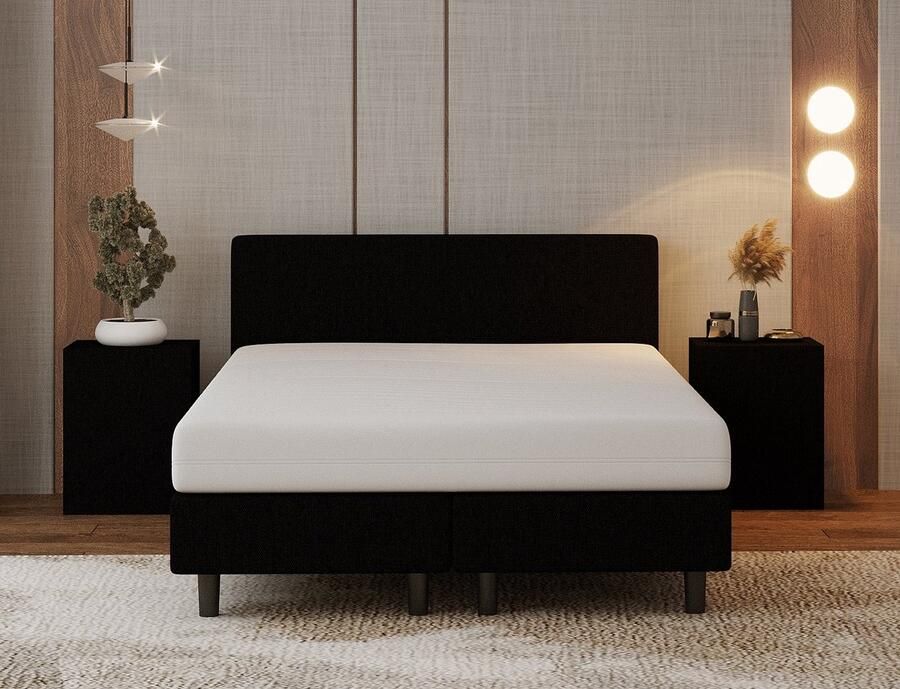 Nessa Boxspring Hotel Zwart Stof 140x200 cm Inclusief 7-zones Pocketvering Matras