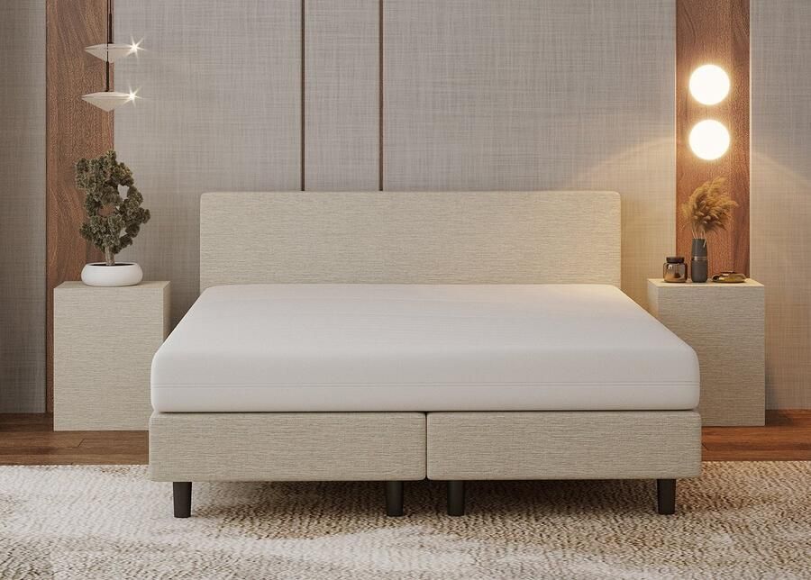 Nessa 160x200 Boxspring Bjorn Crème Beige Inclusief 20cm dik HR45 Koudschuim Comfort matras