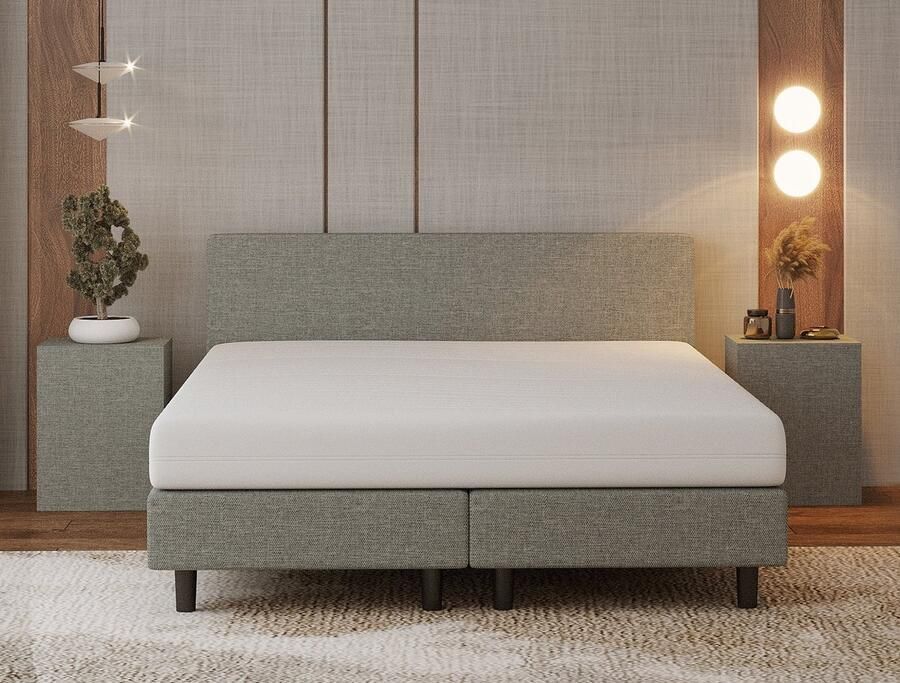 Nessa 160x200 Boxspring Bjorn Grijs Inclusief 20cm dik HR45 Koudschuim Comfort matras
