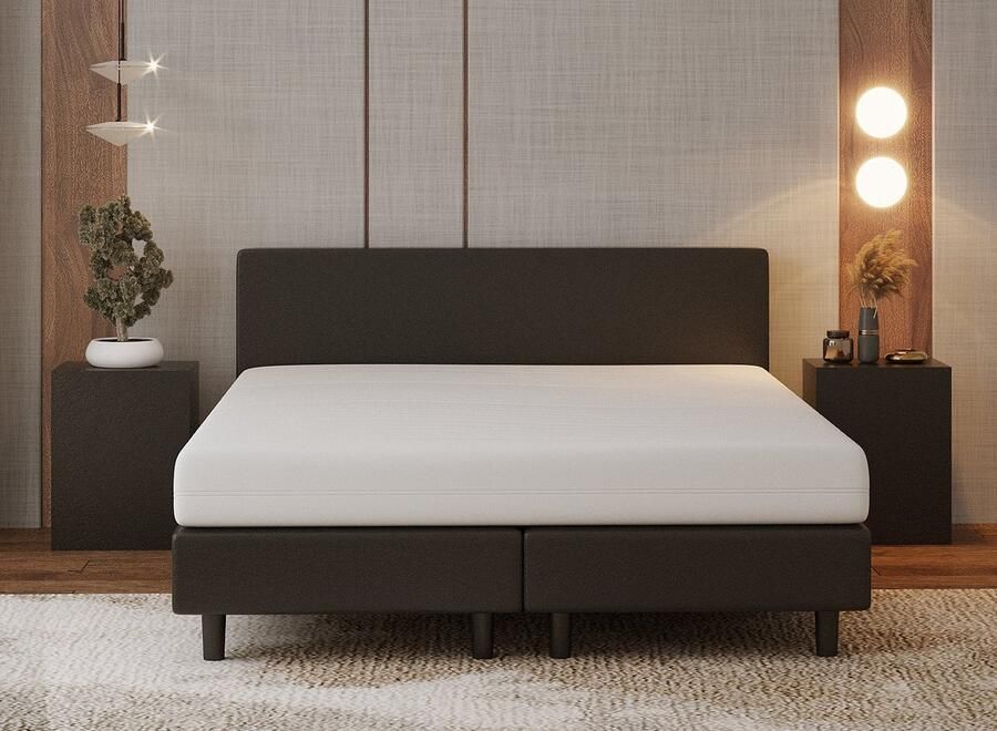 Nessa 160x200 Boxspring Bjorn Zwart PU Skin Leder Inclusief Pocketvering matras