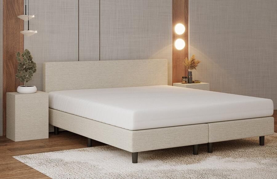 Nessa 180x200 Boxspring Bjorn Crème Beige Inclusief 20cm dik HR45 Koudschuim Comfort matras