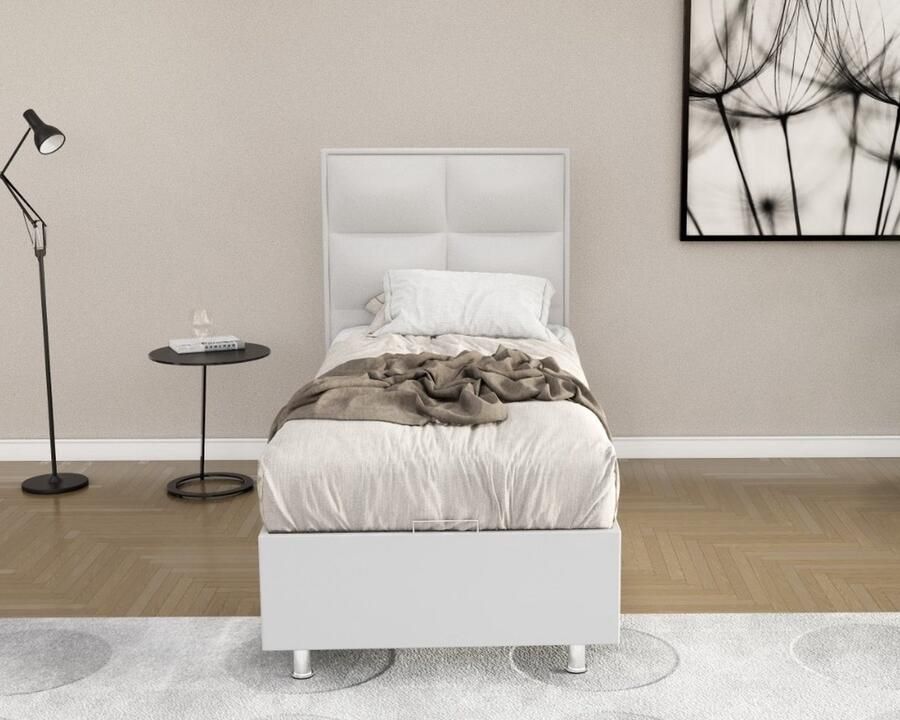 Nessa 1persoons Boxspring met opbergruimte – Compleet 1persoons Boxspring 90x200 inclusief Pocketvering matras wit