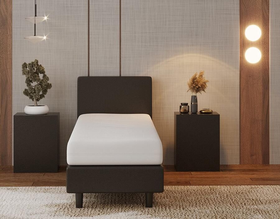 Nessa 70x210 Boxspring Bjorn Zwart PU Skin Leder + Pocketvering matras 20cm