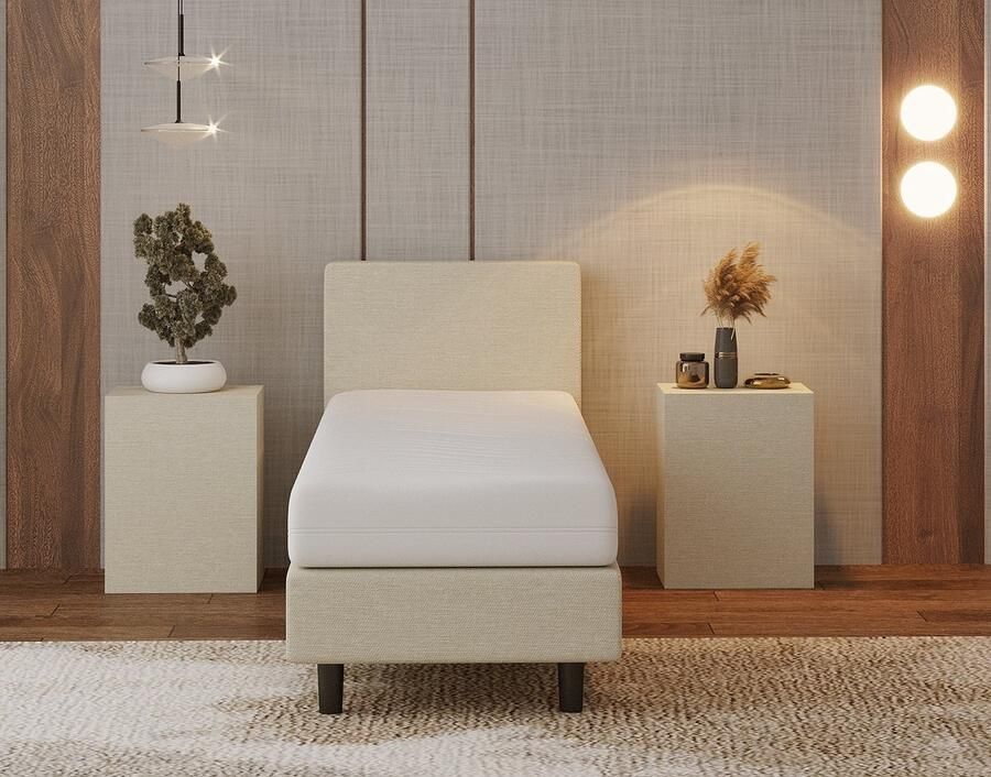 Nessa 70x210 Boxspring Bjorn CrÃ¨me Beige + Pocketvering matras 20cm