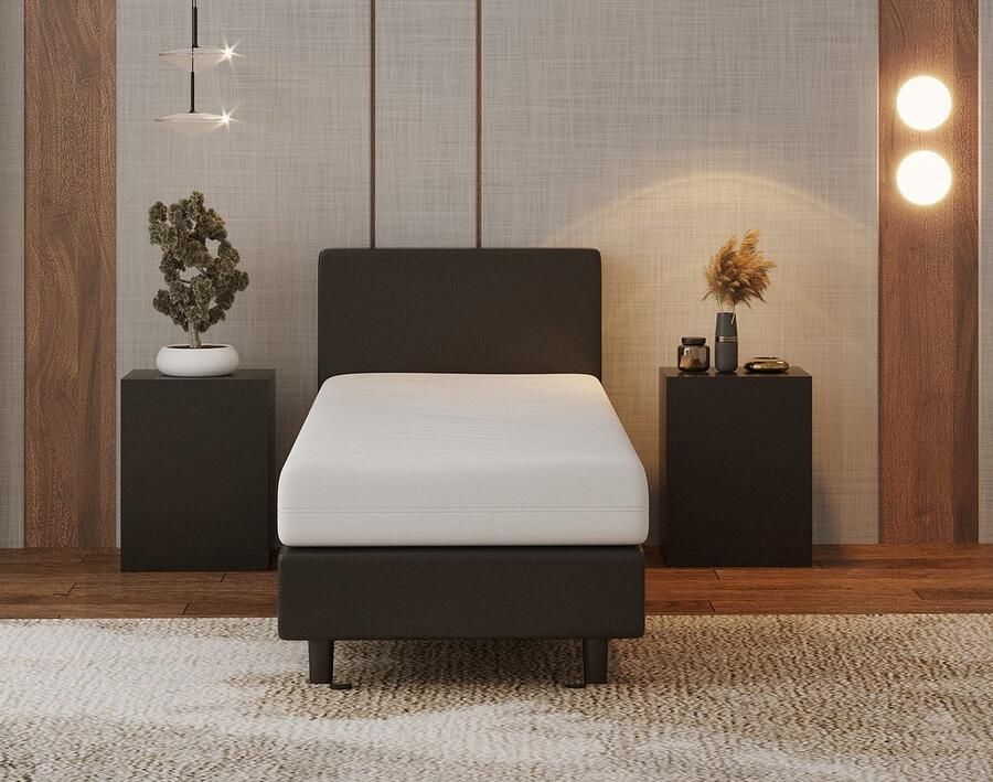 Nessa 80x190 Boxspring Bjorn Zwart PU Skin Leder + Pocketvering matras 20cm