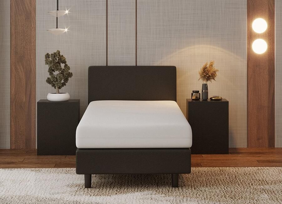 Nessa 90x220 Boxspring Bjorn Zwart PU Skin Leder + Pocketvering matras 20cm