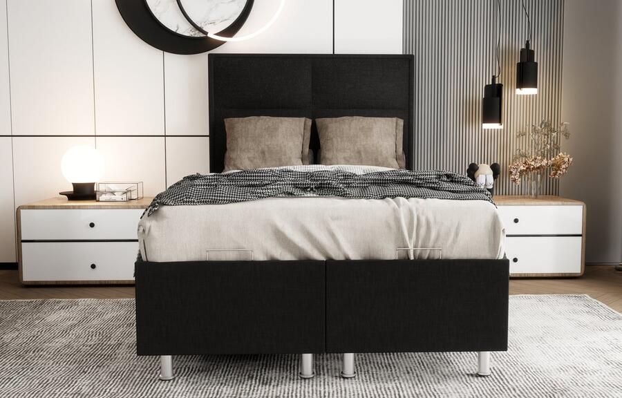 Nessa Opbergruimte Boxspring Block 140x200 Zwart Inclusief Orthopedisch Pocketvering Matras 500m2 veren