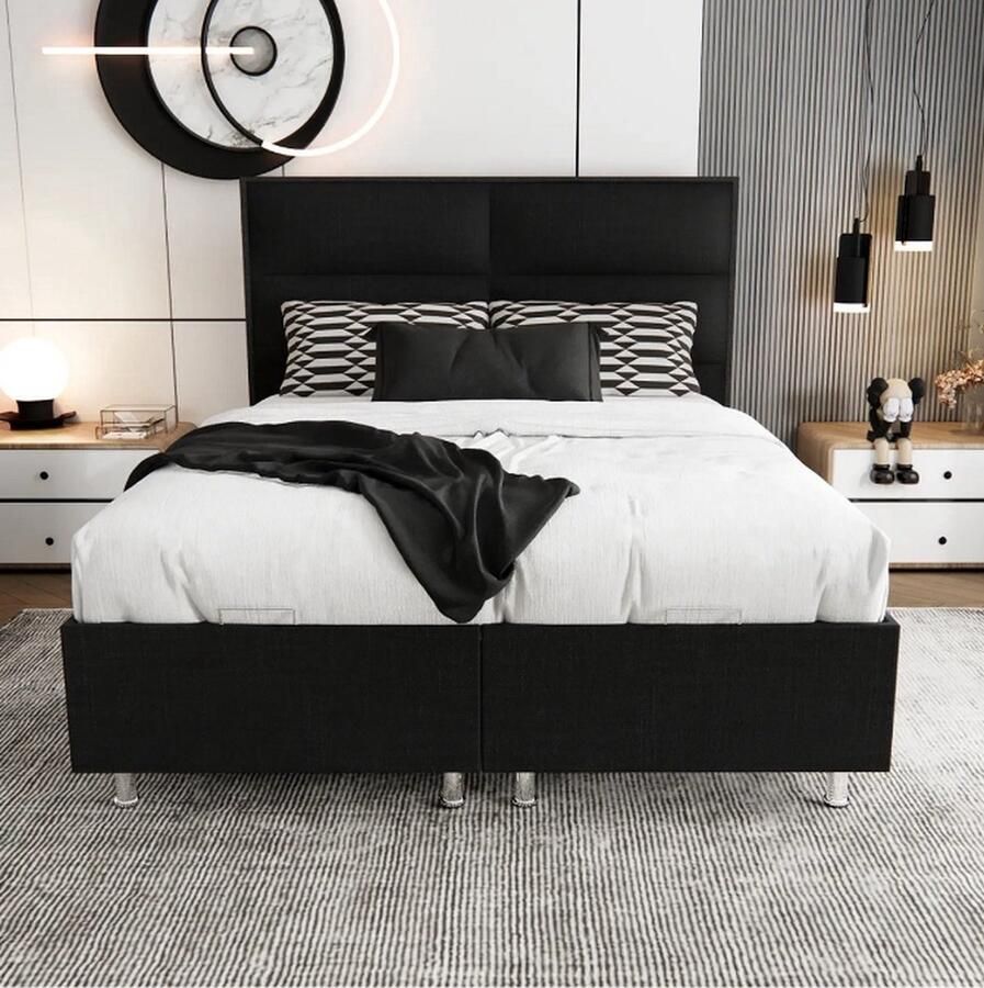 Nessa Opbergruimte Boxspring Block 160x200 Zwart Inclusief Orthopedisch Pocketvering Matras 500m2 veren