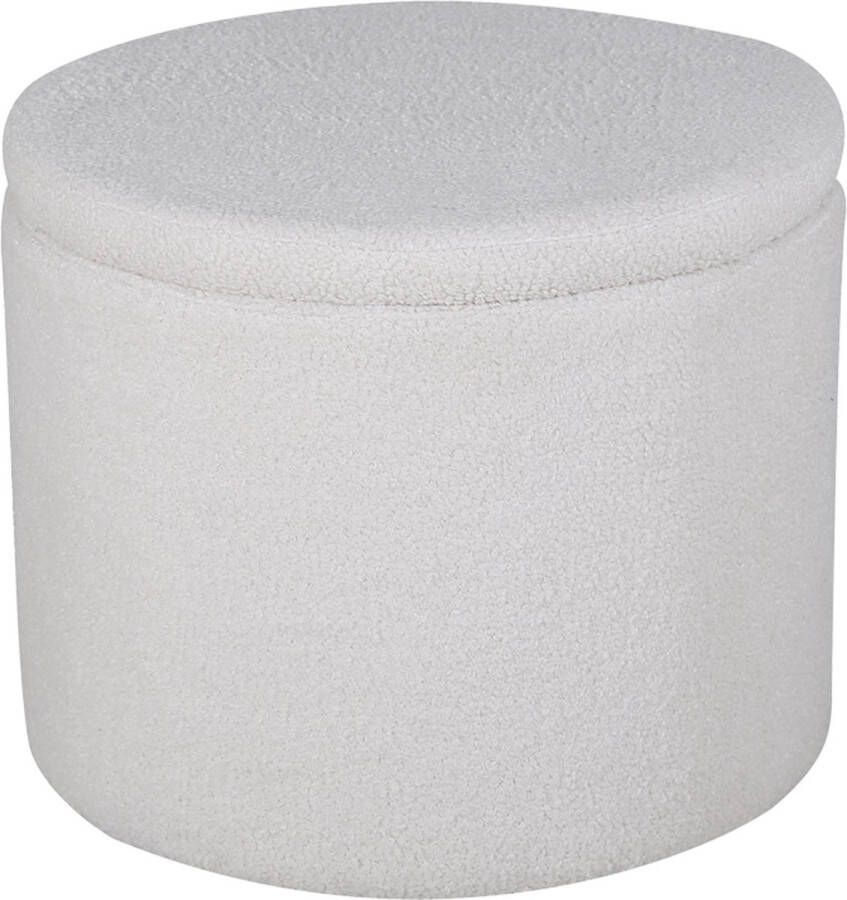 Nest living Amelia Poef Teddystof Wit Met Opbergruimte Rond Met Deksel Ø 51 x 43 cm