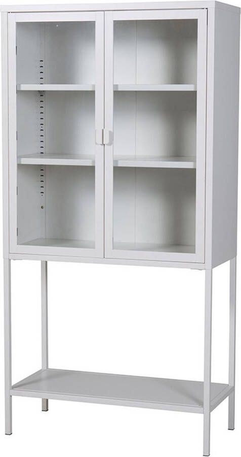 Nest living Claes Vitrinekast Wit Metaal Dressoir 2 Deuren van Glas Opbergkast Industrieel Modern 75 x 35 x 150 cm