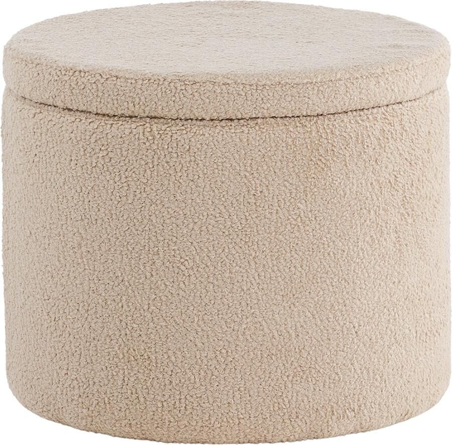 Nest living Amelia Poef Teddystof Beige Met Opbergruimte Rond Met Deksel Ø 51 x 43 cm