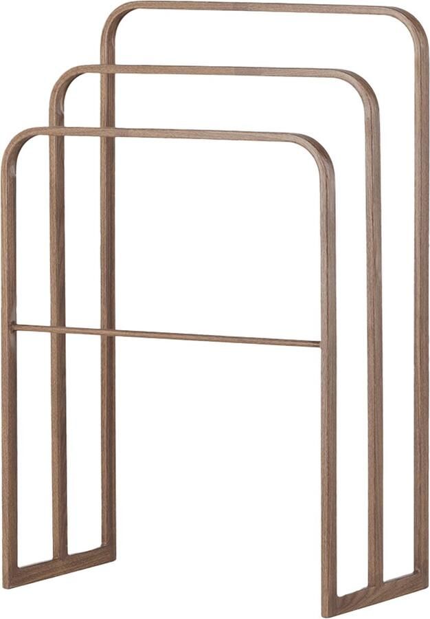 Nest living Bjarne Kledingrek Bruin Staand Metaal Houtlook 3 Stangen Kledinghouder Handdoekhouder Handdoekenrek 54 x 30 x 76 cm