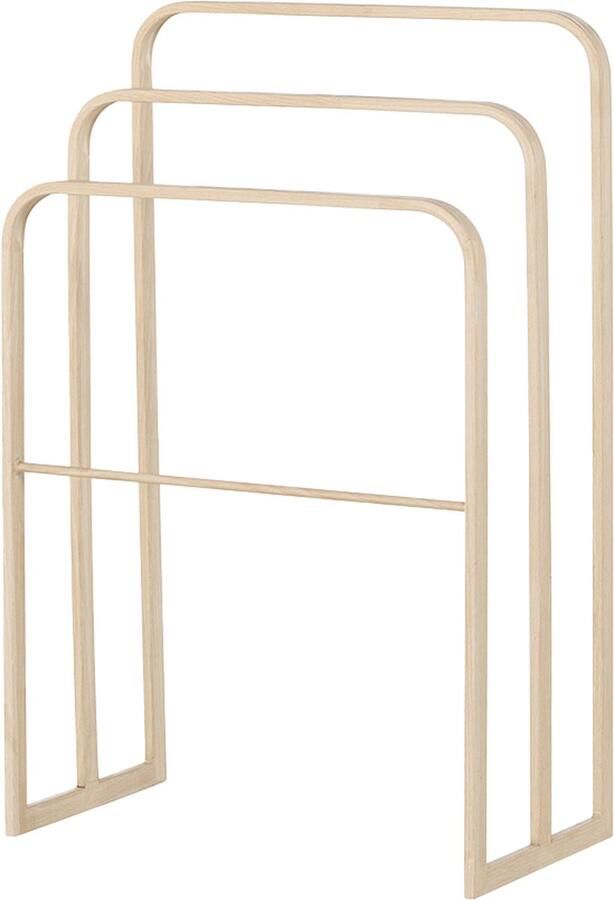 Nest living Bjarne Kledingrek Whitewash Staand Metaal Houtlook 3 Stangen Kledinghouder Handdoekhouder Handdoekenrek 54 x 30 x 76 cm