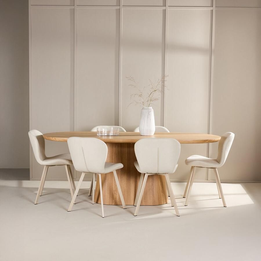 Nest living Cody Houten Ovale Eettafel Naturel Eetkamertafel Keukentafel 6 persoons Scandinavisch 200 x 76 cm