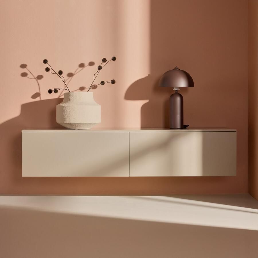 Nest living Leona Dressoir Beige Hout Zwevend met 2 Lades Tv Meubel Modern Scandinavisch 160 x 45 x 35 cm