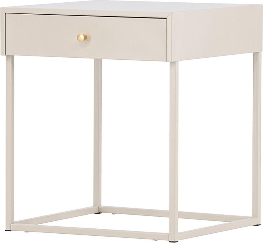 Nest living Lewis Nachtkastje Beige Metaal Met Lade Industrieel Modern 43 x 41 x 50 cm