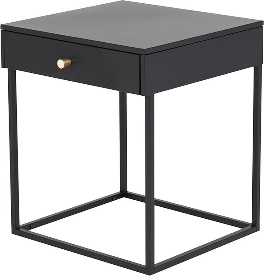 Nest living Lewis Nachtkastje Zwart Metaal Met Lade Industrieel Modern 43 x 41 x 50 cm