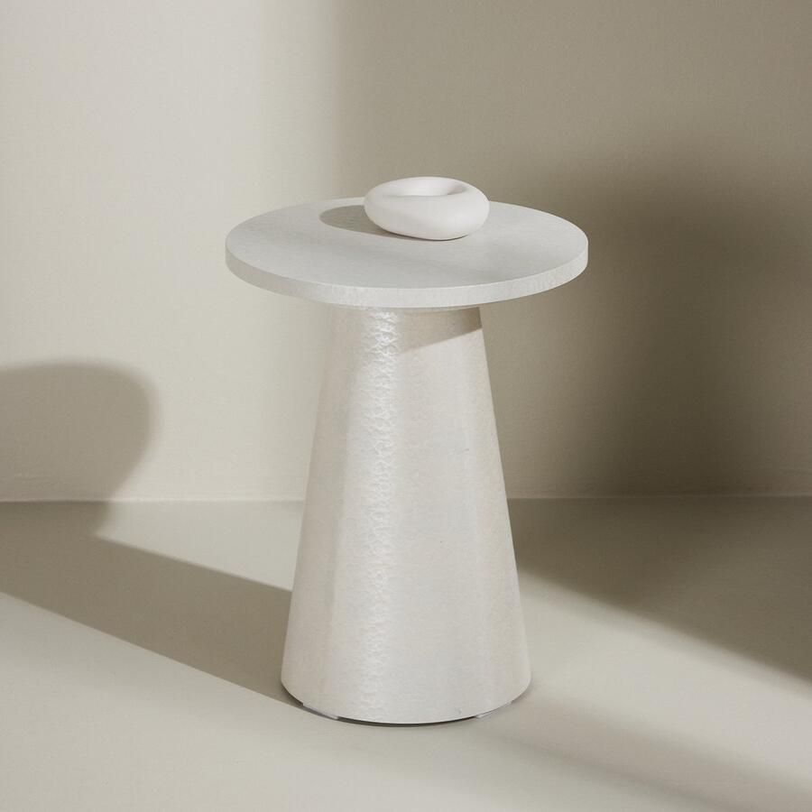 Nest living Lexi Houten Bijzettafel Glanzend Wit Rond Design Ø 35 cm