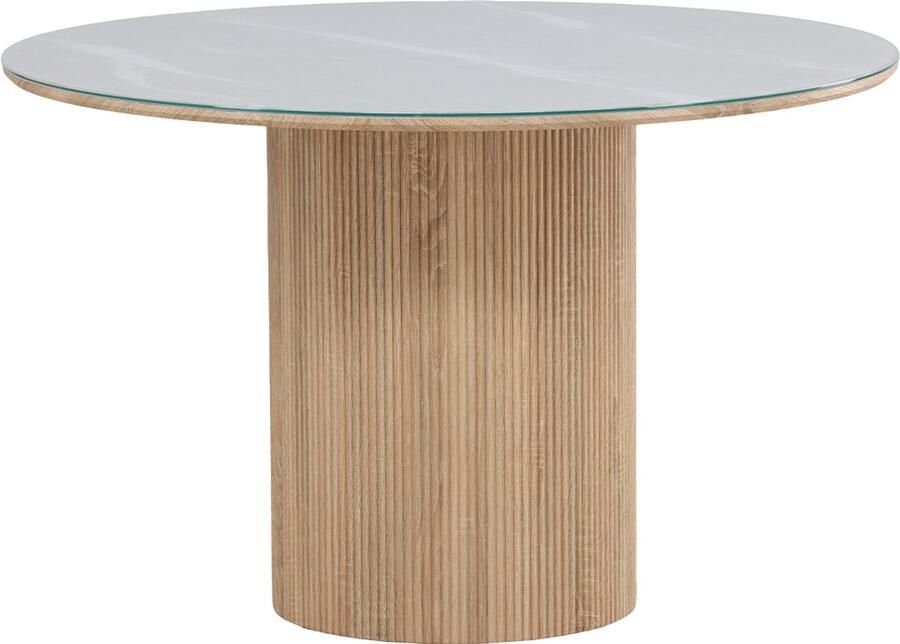 Nest living Maurits Eettafel Met Glazen Tafelblad Bruin Eetkamer Rond Groot 6 Persoons Japandi Scandinavisch Ø120 cm