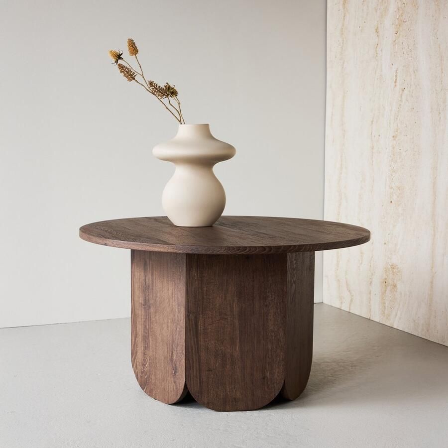 Nest living Naftali Houten Salontafel Donkerbruin Rond Koffietafel Tafeltje Scandinavisch Modern Ø 80 cm