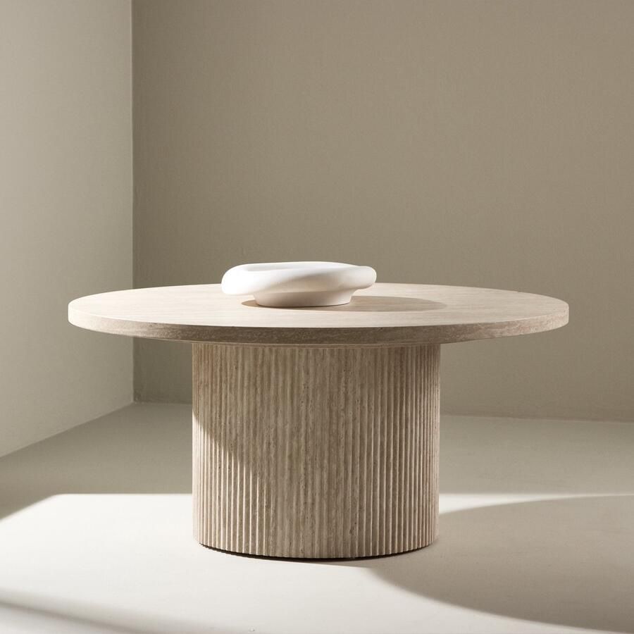 Nest living Nohr Ronde Salontafel Beige Hout Modern Ronde Bijzettafel Scandinavisch Natuursteenlook Ø 80 cm