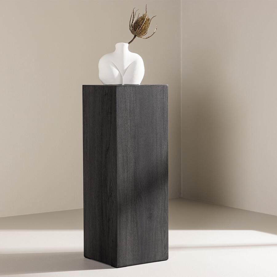 Nest living Rana Houten Decoratieve Zuil Zwart Plantentafel Pilaar Bijzettafel Groot -Bloemenstandaard 65 x 23 cm