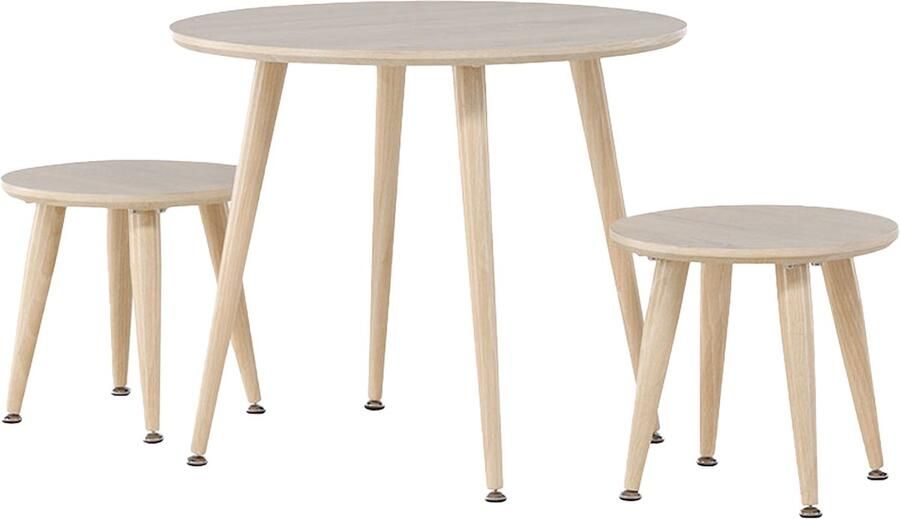 Nest living Runar Kindertafel met 2 Stoeltjes Speeltafel voor Kinderen Set van 3 Kindermeubels van Hout Whitewash kleur