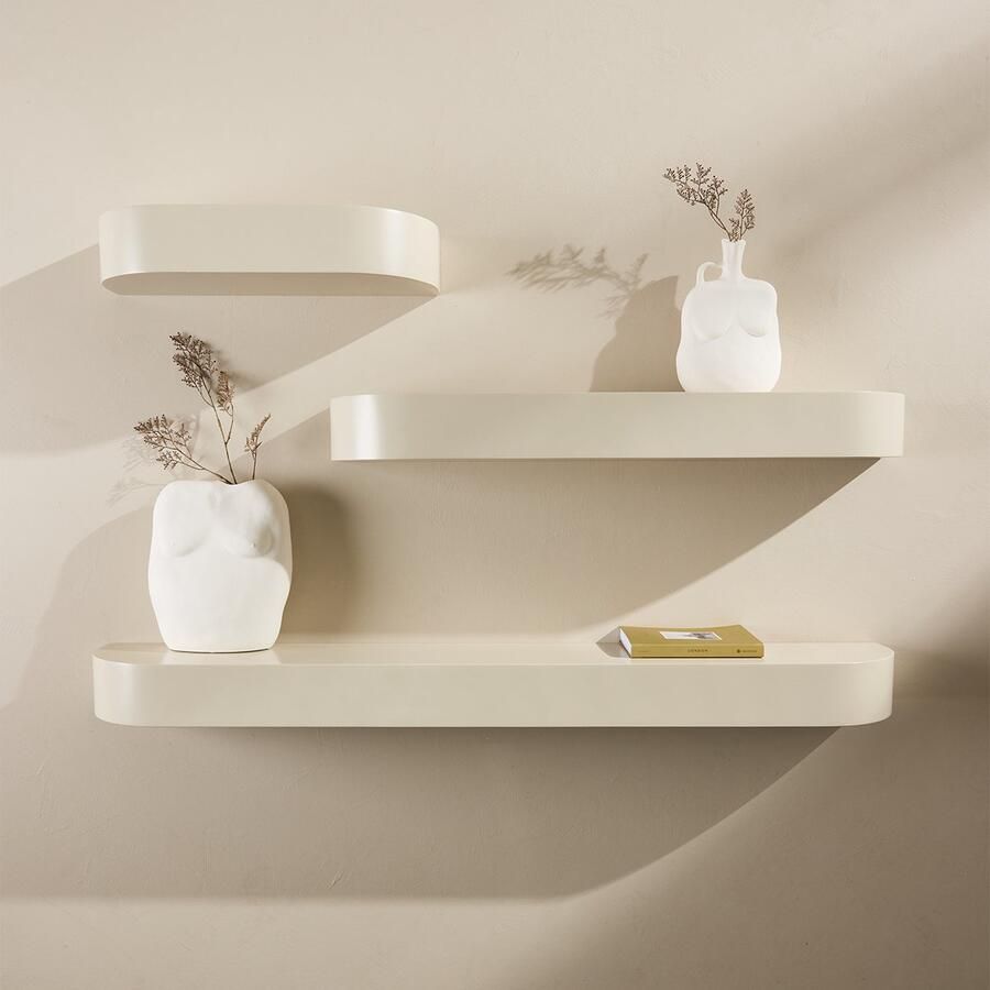 Nest living Sandy Wandplanken Beige Boekenplank Zwevend Scandinavisch Set Van 3