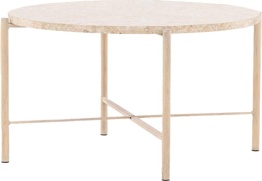 Nest living Thora Bijzettafel Beige Rond Metaal Stenen Blad Koffietafel Ø 70 cm